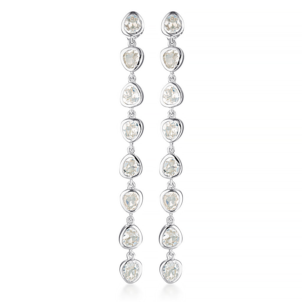 Cascade Earrings - White Sapphire with Butterfly Back - Eight per side