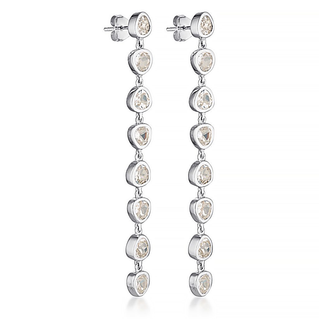 Cascade Earrings - White Sapphire with Butterfly Back - Eight per side