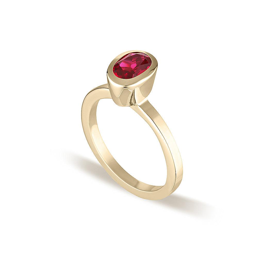 Celebration Stacker Ring Gold - Small Oval - Red Corundum