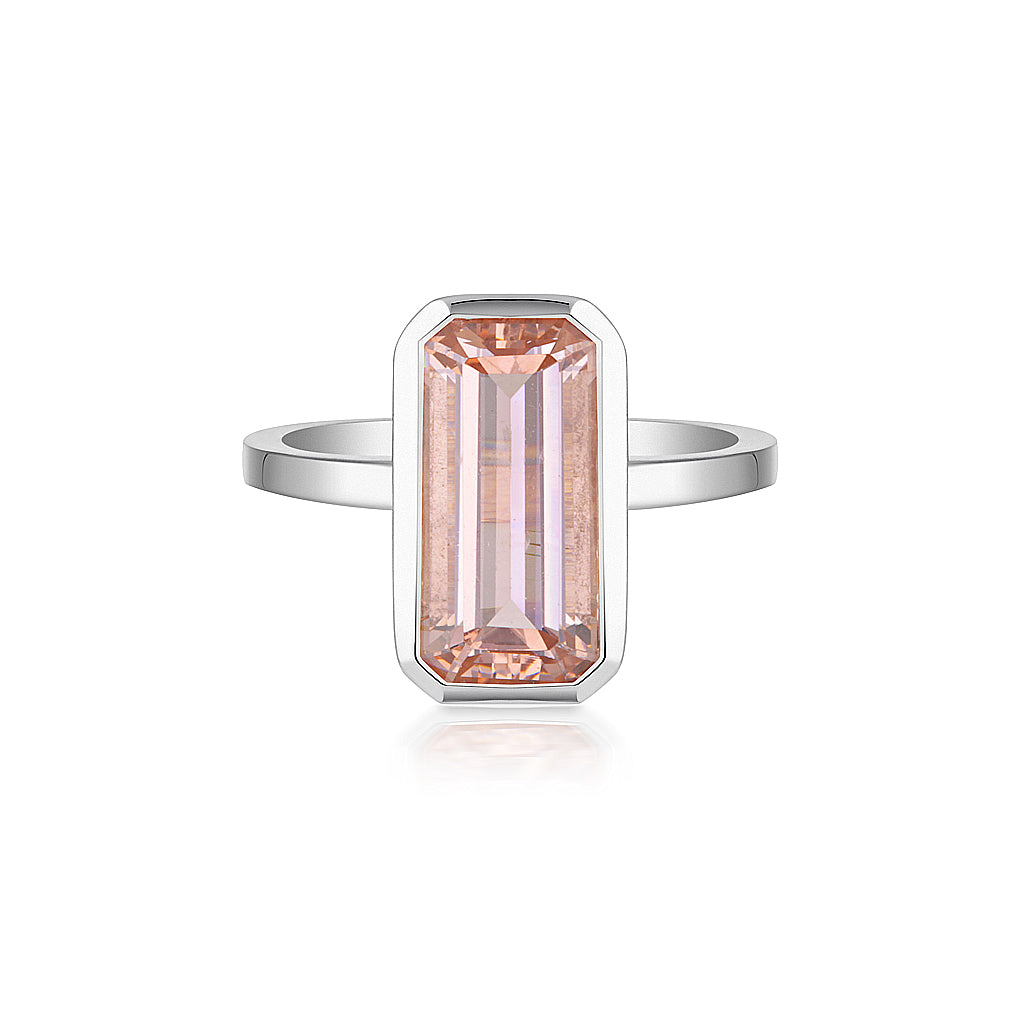 Celebration Stacker Ring - Large Emerald Cut Rectangle - Blush Quartz