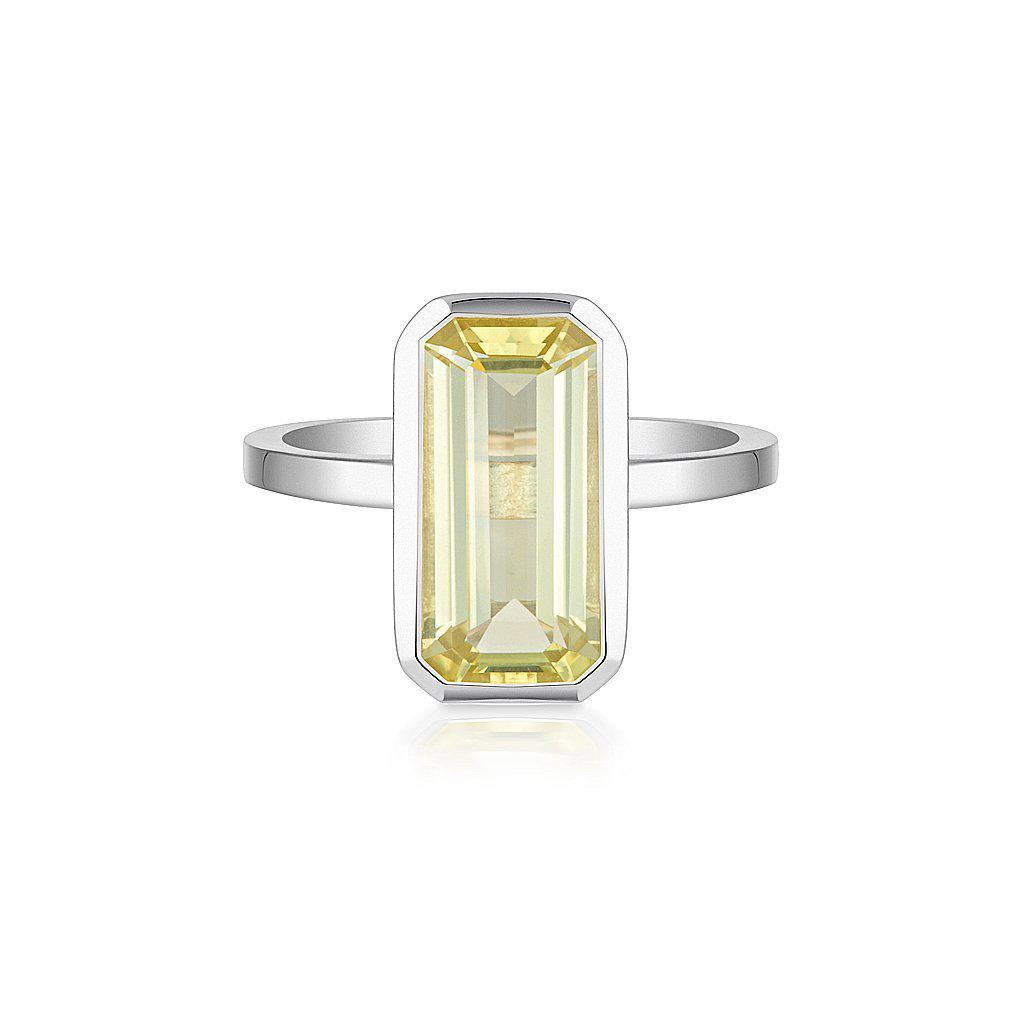 Celebration Stacker Ring - Large Emerald Cut Rectangle - Lemon Quartz