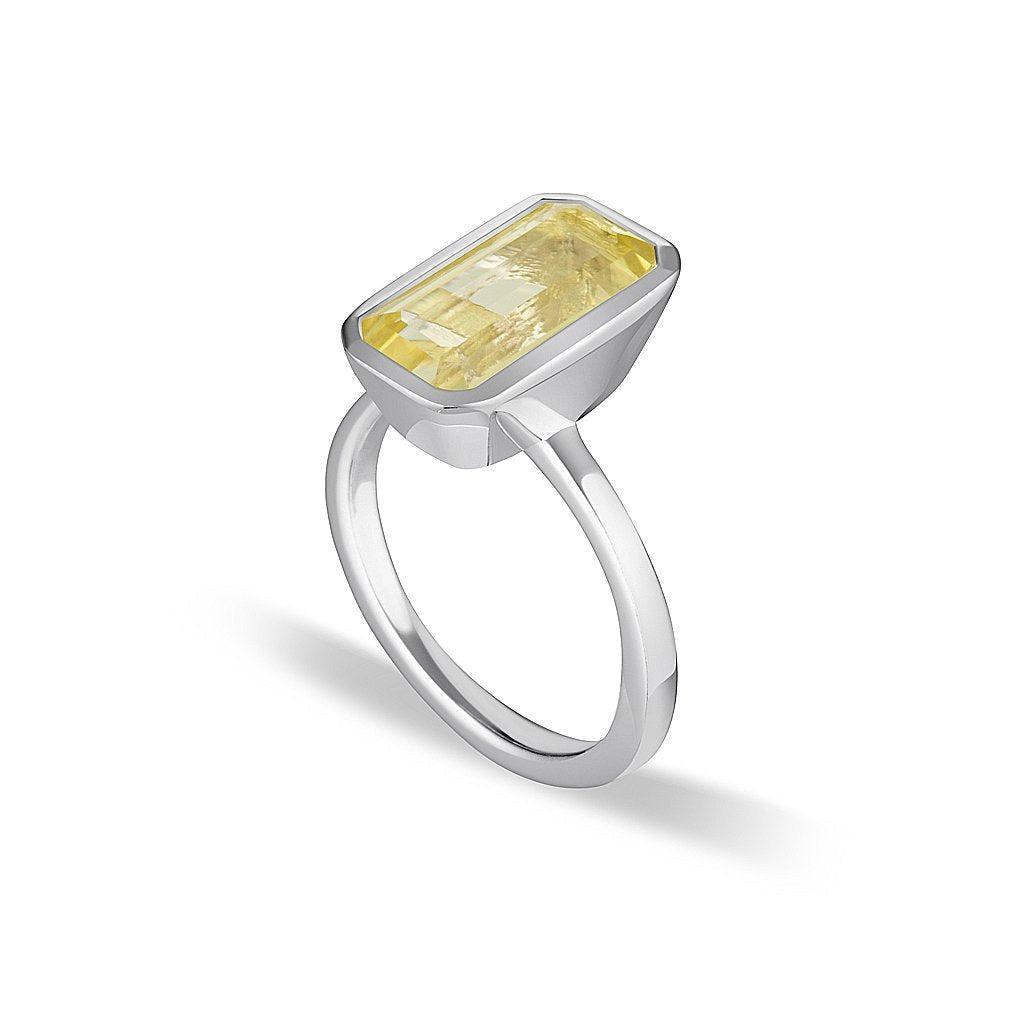 Celebration Stacker Ring - Large Emerald Cut Rectangle - Lemon Quartz