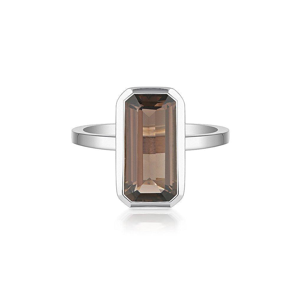 Celebration Stacker Ring - Large Emerald Cut Rectangle - Smoky Quartz