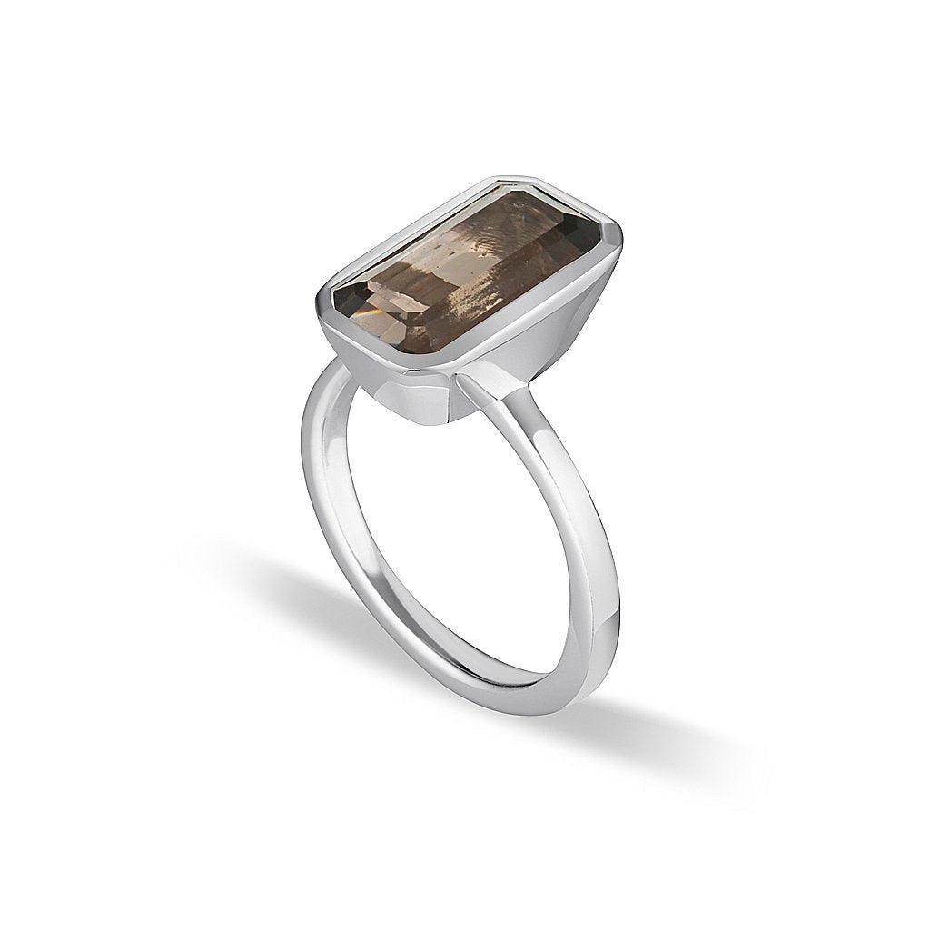 Celebration Stacker Ring - Large Emerald Cut Rectangle - Smoky Quartz