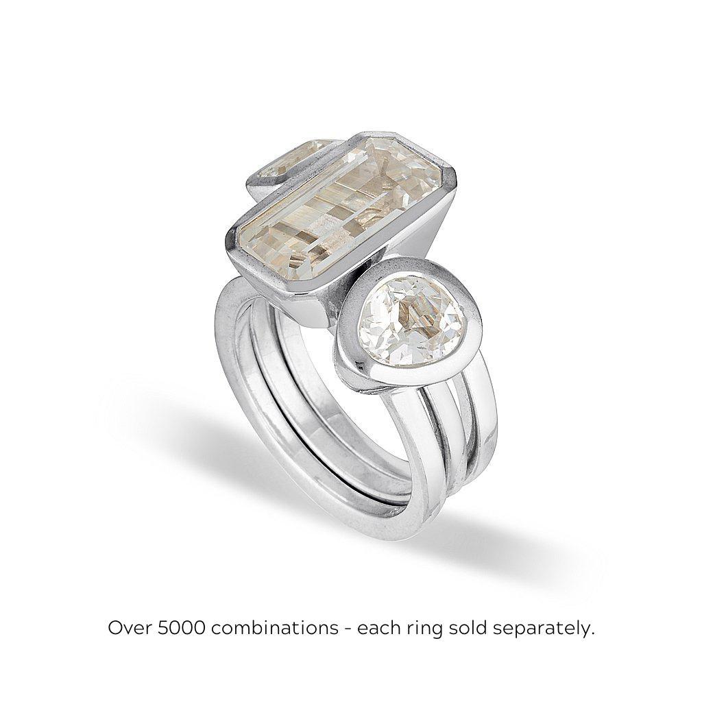 Celebration Stacker Ring - Large Emerald Cut Rectangle - White Sapphire