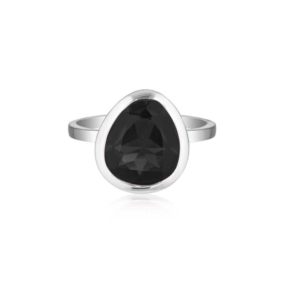 Celebration Stacker Ring - Large Tri-Cut Black Agate