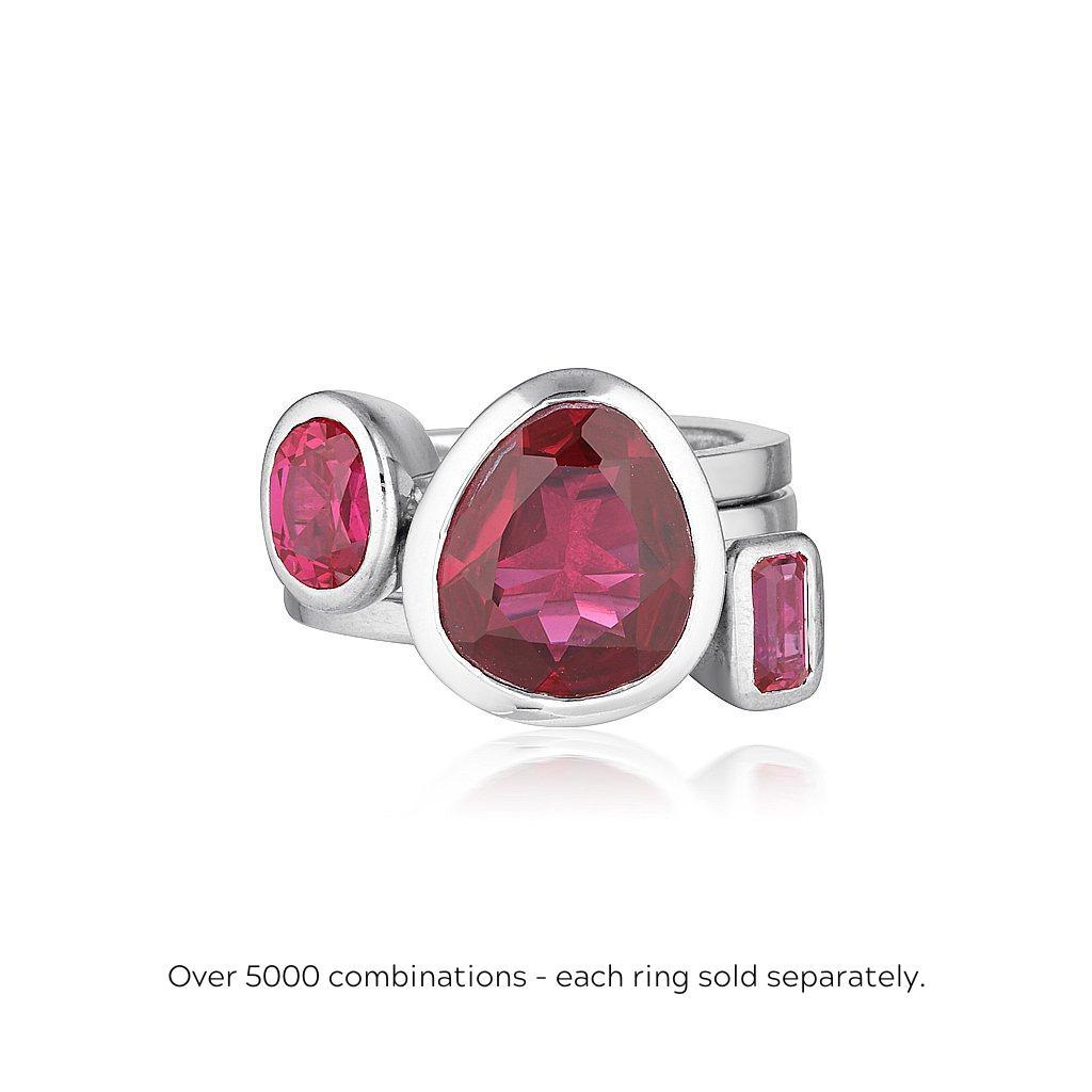 Celebration Stacker Ring - Large Tri-Cut - Red Corundum