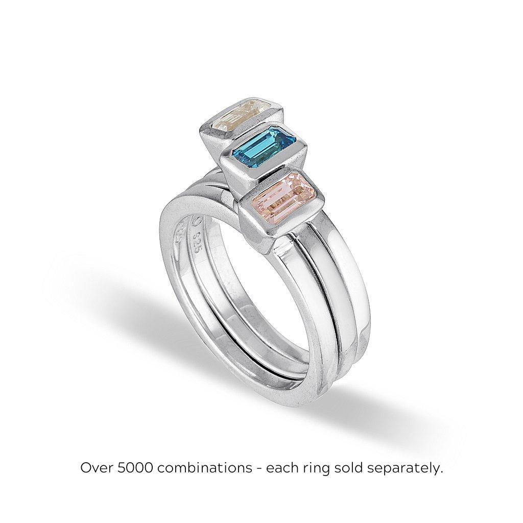 Celebration Stacker Ring - Small Emerald Cut Rectangle - Blue Zircon