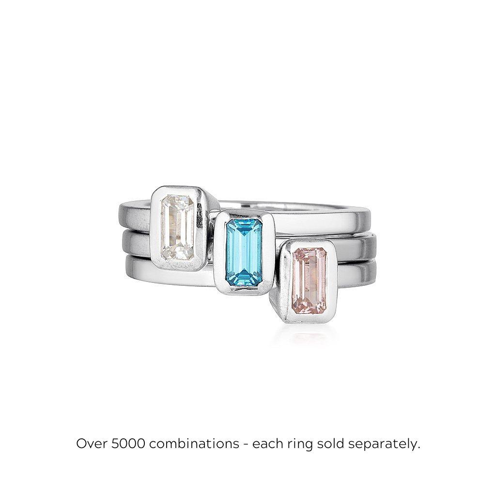 Celebration Stacker Ring - Small Emerald Cut Rectangle - Blue Zircon