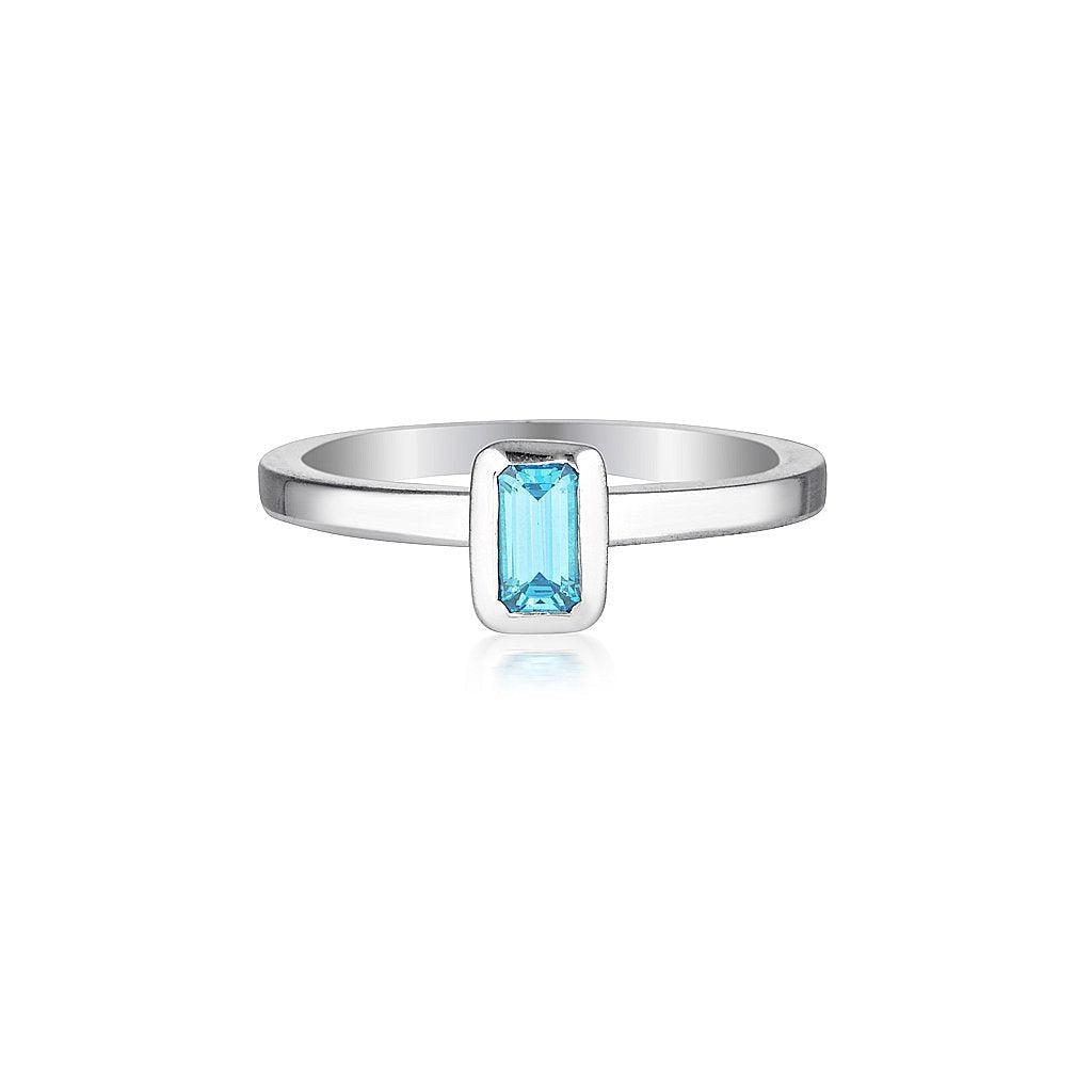 Celebration Stacker Ring - Small Emerald Cut Rectangle - Blue Zircon