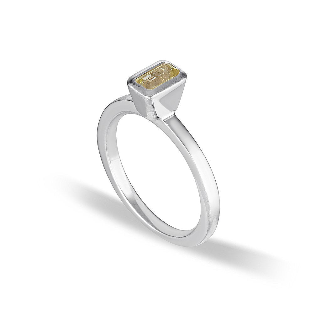 Celebration Stacker Ring - Small Emerald Cut Rectangle - Lemon Quartz