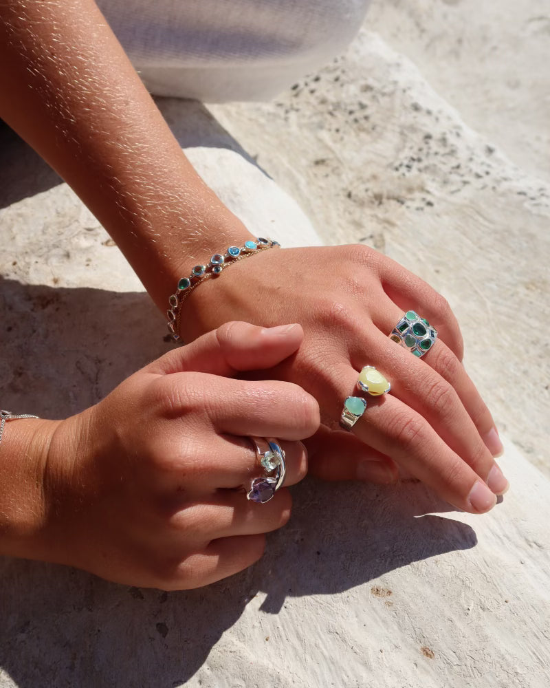 Double Duet Ring Sterling Silver- Lemon Jade & Australian Jade | UbyKate