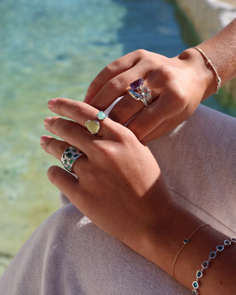 Double Duet Ring Sterling Silver- Lemon Jade & Australian Jade | UbyKate