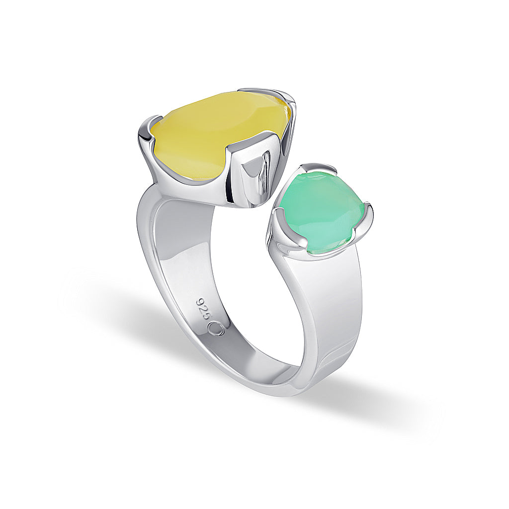 Double Duet Ring Sterling Silver- Lemon Jade & Australian Jade | UbyKate