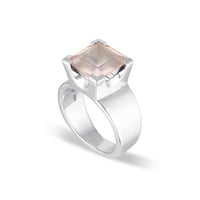 Emerald Cut Square Gemstone Ring - Rose Quartz - Sterling Silver