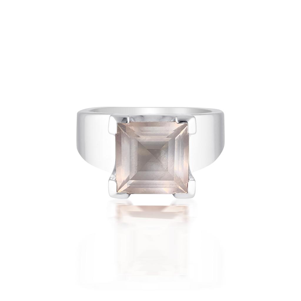 Emerald Cut Square Gemstone Ring - Rose Quartz - Sterling Silver