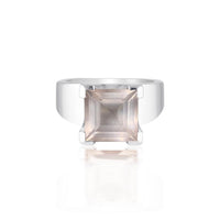 Emerald Cut Square Gemstone Ring - Rose Quartz - Sterling Silver