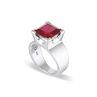 Emerald Cut Square Gemstone Ring - Ruby Corundum - Sterling Silver