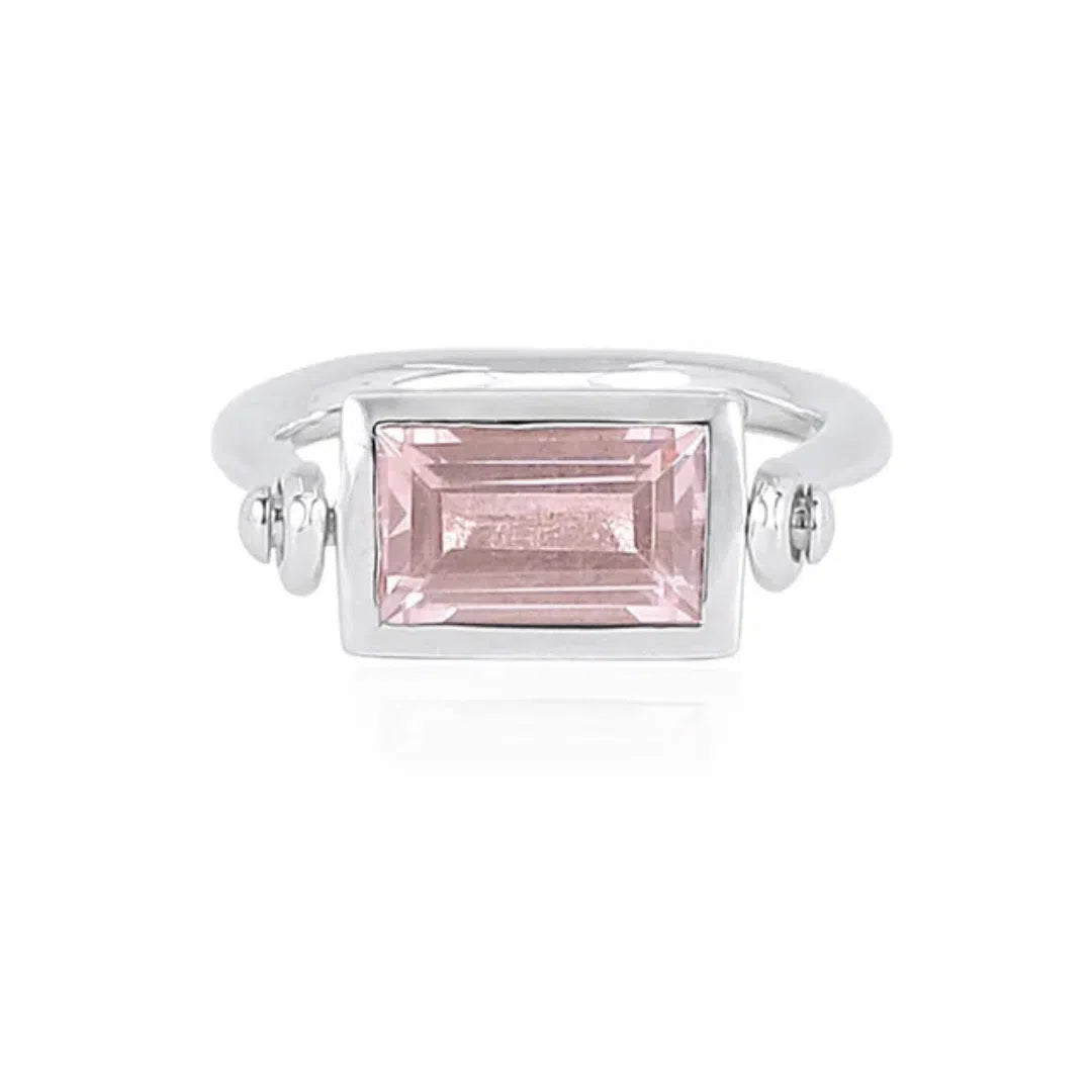 Emerald Cut Swivel Ring - Blush Quartz