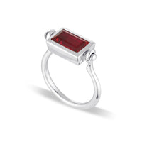 Emerald Cut Swivel Ring - Ruby Red Corundum