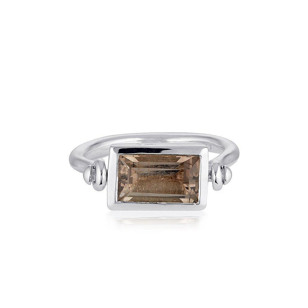 Emerald Cut Swivel Ring - Smoky Quartz