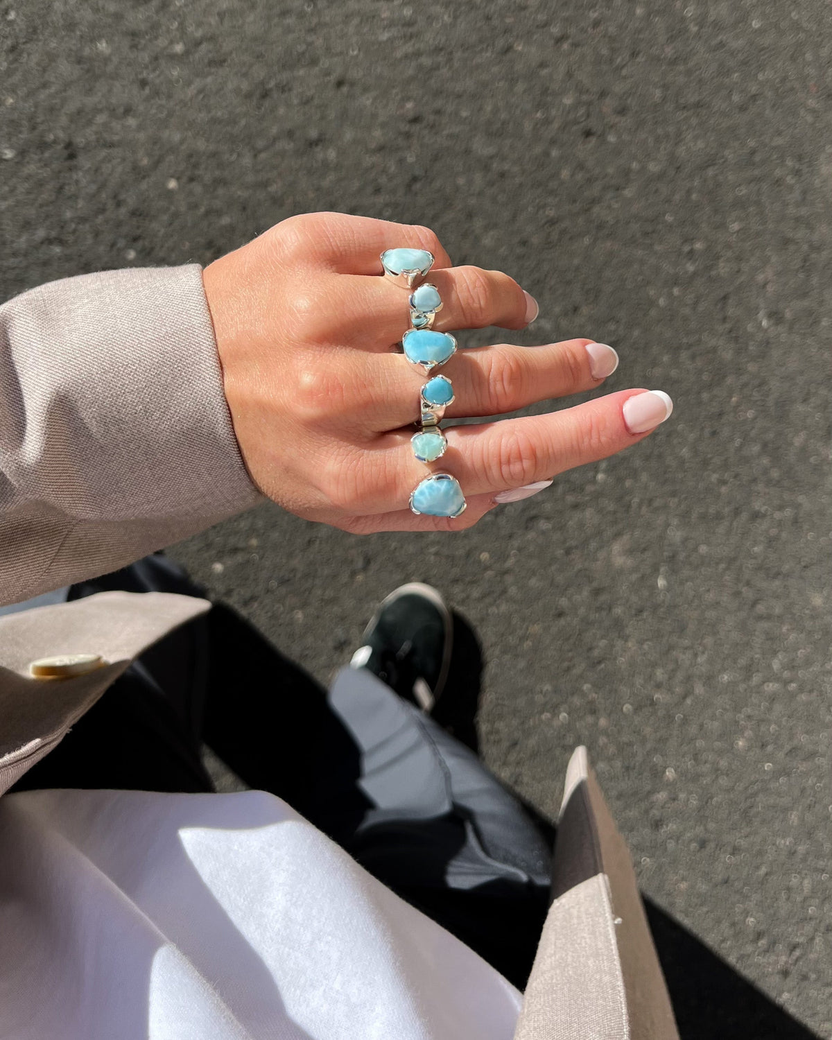 Everyday Gemstone Ring Sterling Silver - Larimar Duet | UbyKate