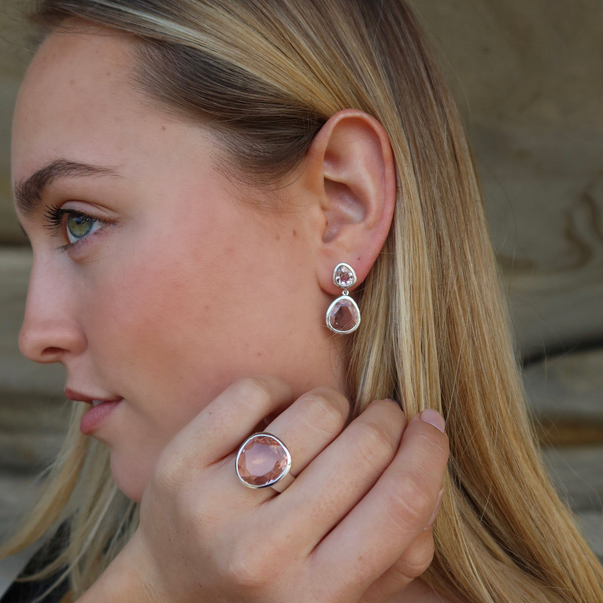 Evolution Duet Earrings - Blush Quartz