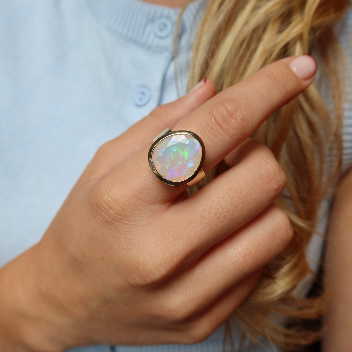 Evolution Ring Opal - 9ct Yellow Gold - Size O - Ethiopian Opal