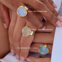 Evolution Ring Opal - 9ct Yellow Gold - Size P/Q - Sky Coloured Australian Opal