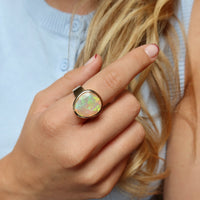 Evolution Ring Opal - 9ct Yellow Gold - Size Q - Green Ethiopian Opal