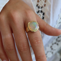 Evolution Ring Opal - 9ct Yellow Gold - Size Q - Green Ethiopian Opal