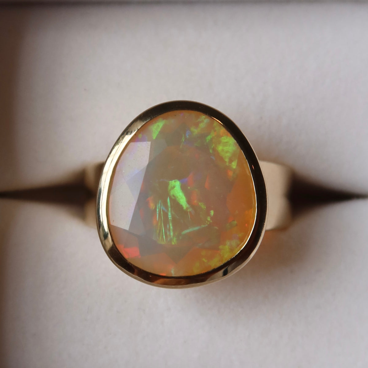 Evolution Ring Opal - 9ct Yellow Gold - Size Q - Green Ethiopian Opal