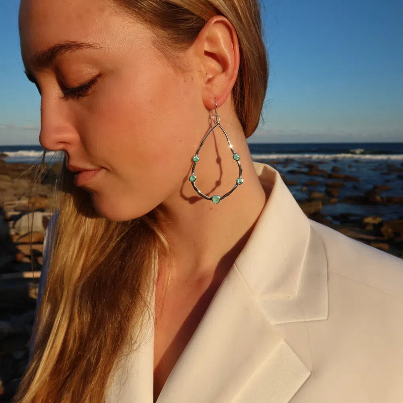 Gempower Teardrop Hoop Earrings - Paraiba Nano Quartz