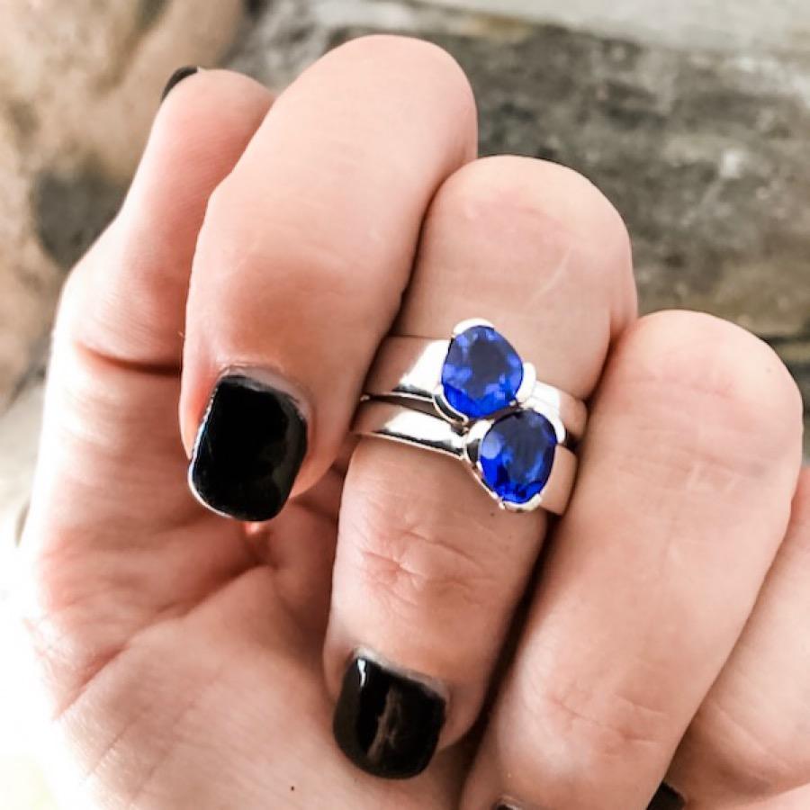 Gempower Tri-Cut Stacker Ring - Sterling Silver / Blue Kyanite Quartz