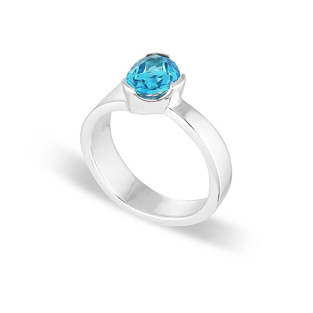 Gempower Tri-Cut Stacker Ring - Sterling Silver / Blue Zircon