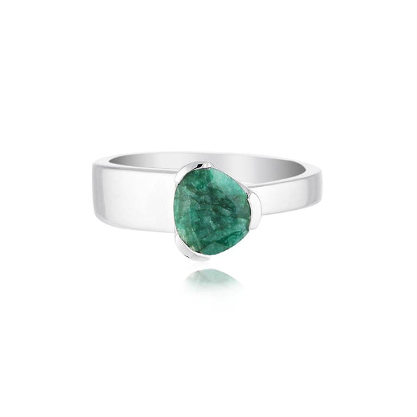 Gempower Tri-Cut Stacker Ring - Sterling Silver / Emerald