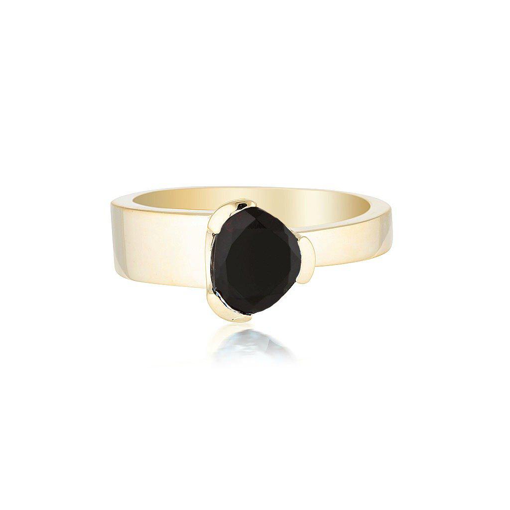 Gempower Tri-Cut Stacker Ring - Yellow Gold / Black Agate