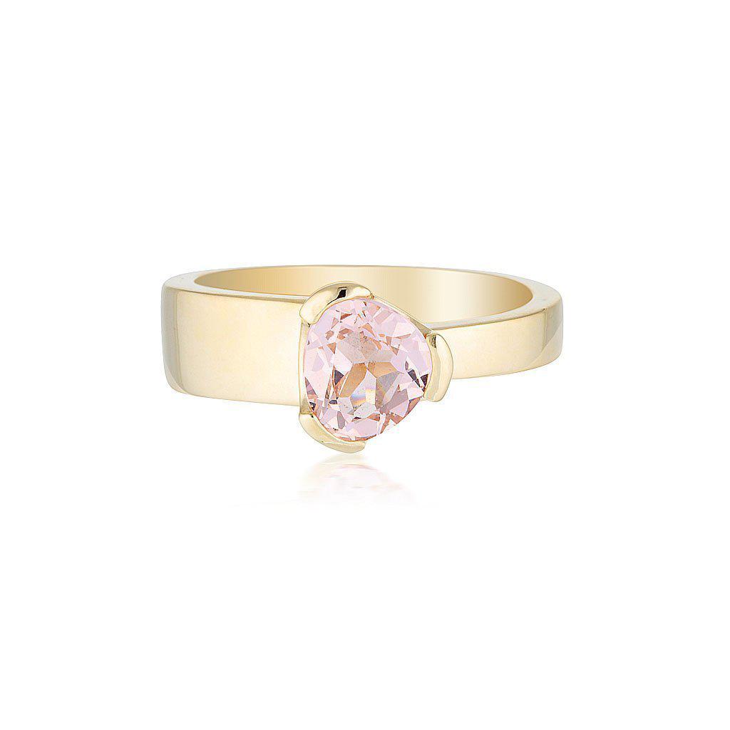 Gempower Tri-Cut Stacker Ring - Yellow Gold / Blush Quartz