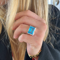 Horizon Emerald Cut Gemstone Ring | Blue Zircon