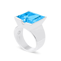 Horizon Emerald Cut Gemstone Ring | Blue Zircon