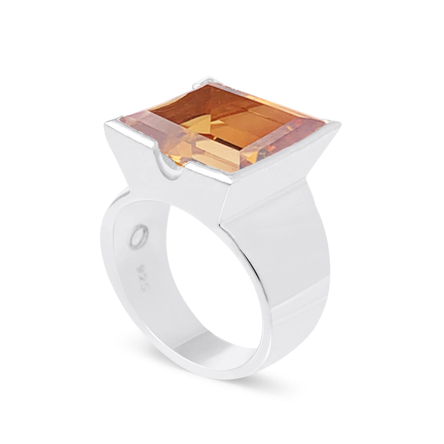 Horizon Emerald Cut Gemstone Ring | Citrine