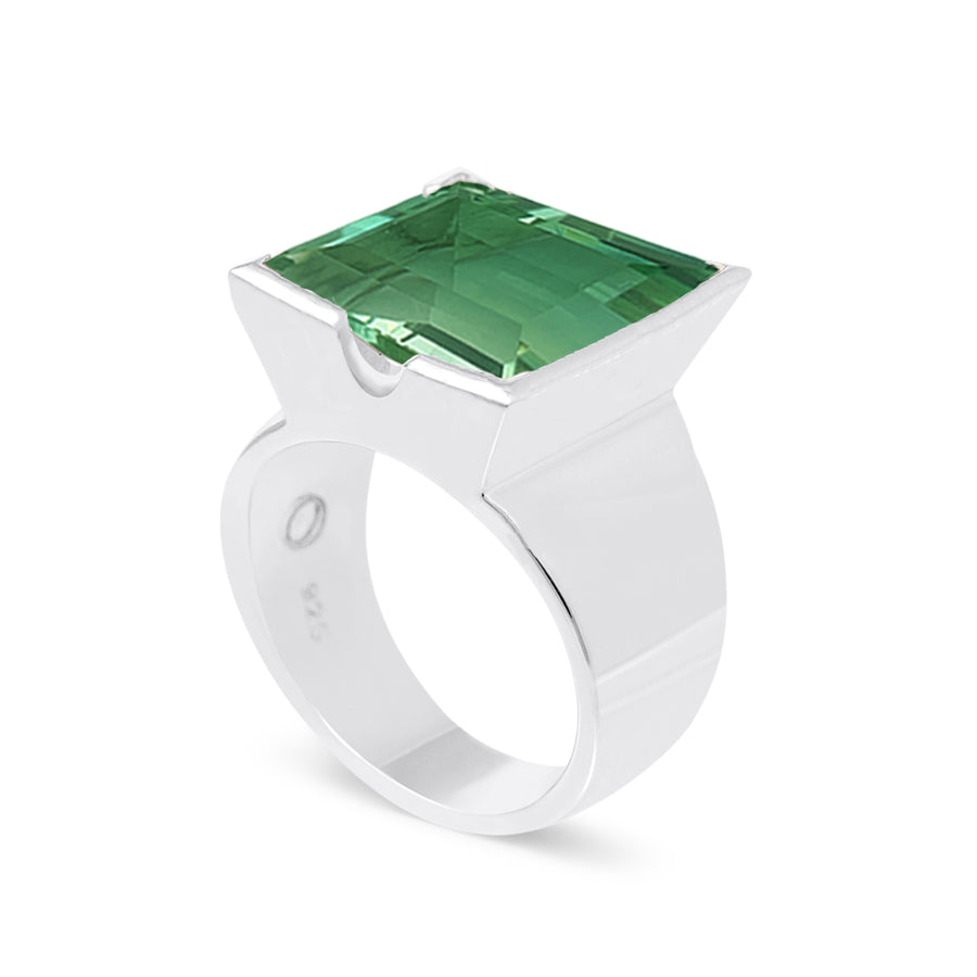 Horizon Emerald Cut Gemstone Ring | Green Amethyst