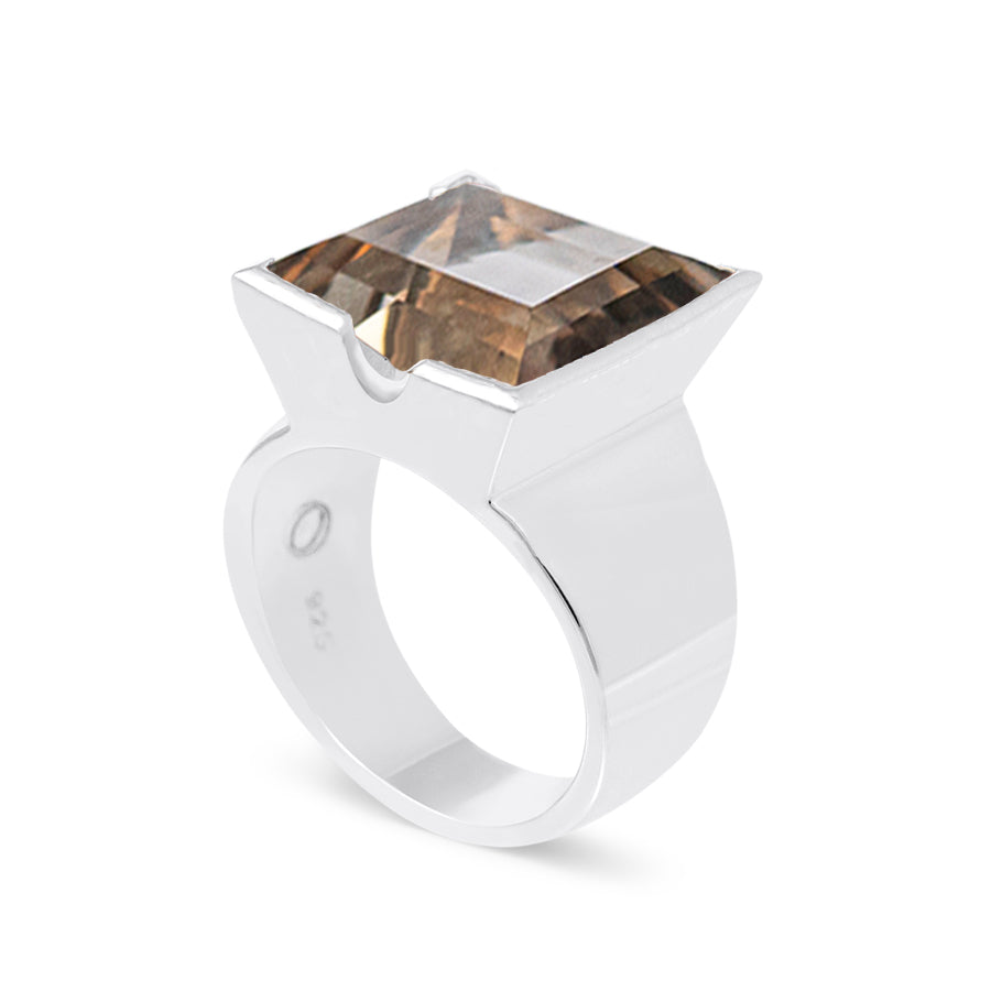 Horizon Emerald Cut Gemstone Ring |Smoky Quartz