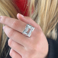 Horizon Emerald Cut Gemstone Ring | White Sapphire