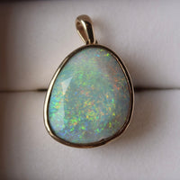 King Stone Pendant - 9ct Yellow Gold - Multi Hued Australian Opal