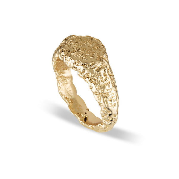 Melted- Yellow Gold Sandcast-Signet Ring