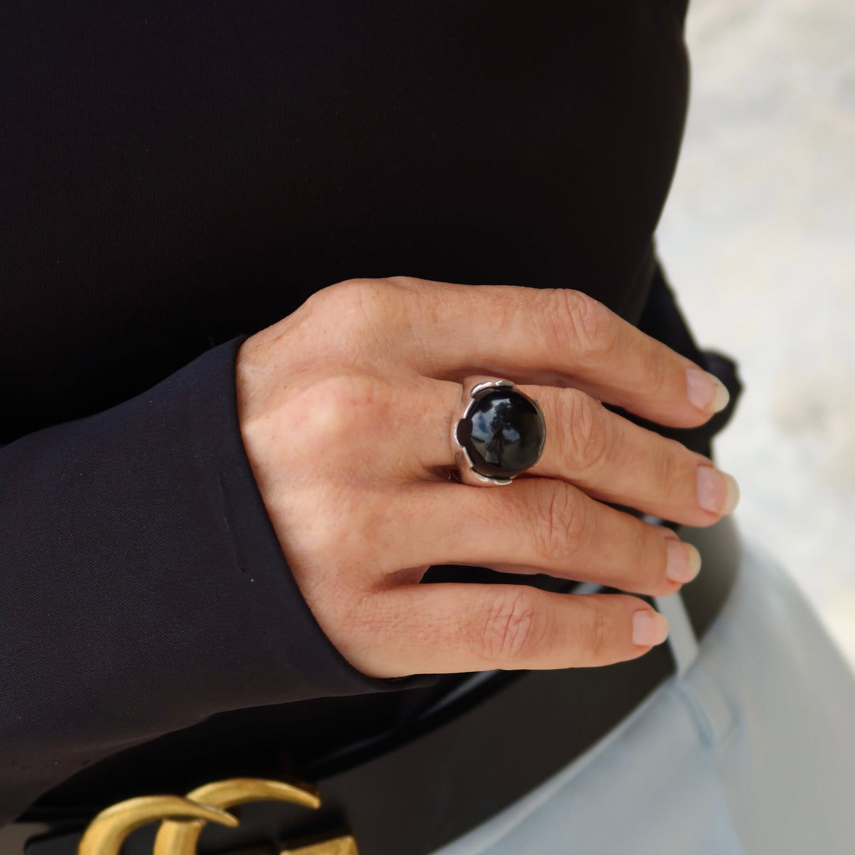 Orb Gemstone Ring - Black Agate