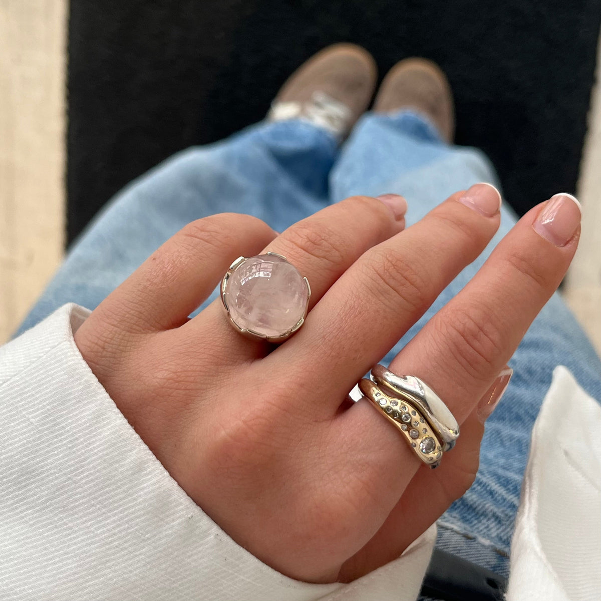 Orb Gemstone Ring - Rose Quartz