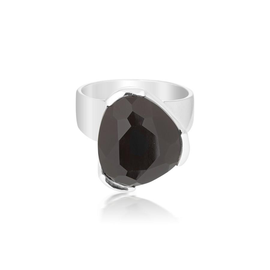 Original Tri-Cut Gemstone Ring - Sterling Silver / Black Agate