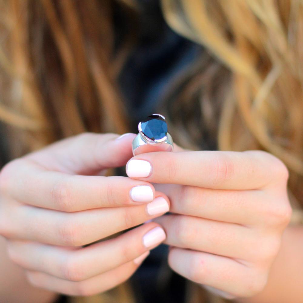 Original Tri-Cut Gemstone Ring - Sterling Silver / Black Agate